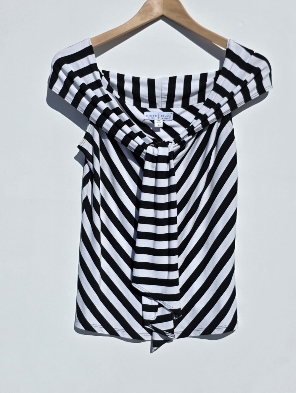WHBM Large Black & White Striped Tie-Front Top